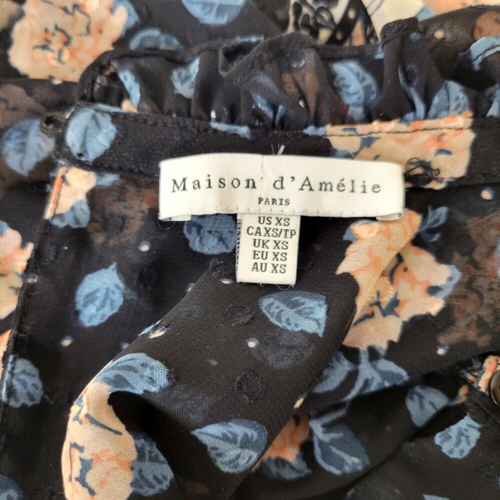 Maison d'Amelie Sheer Georgette High Neck Ruffled Cottagecore Floral Blouse Size - Picture 3 of 4